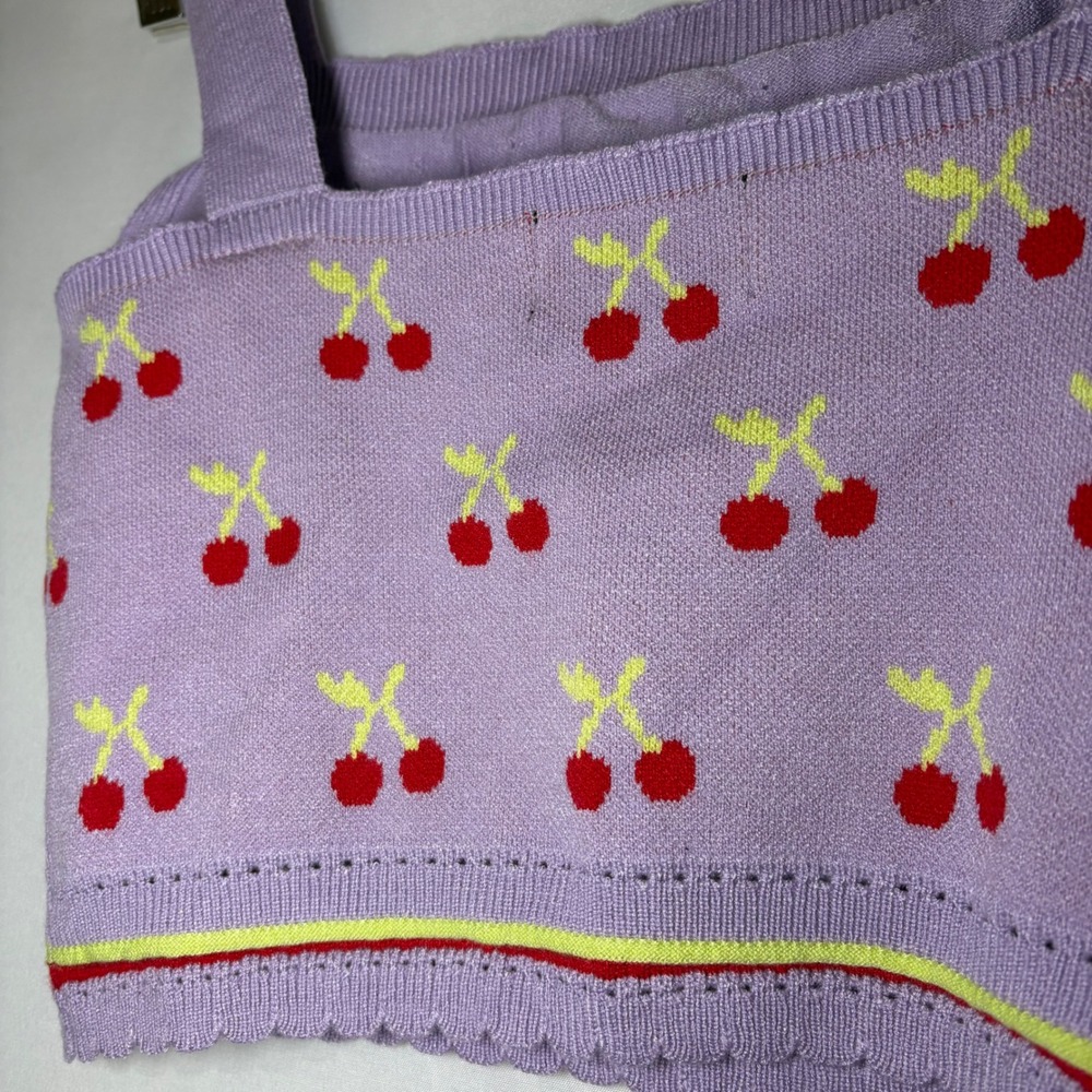Cider Womens Purple Cherry Knit Crop Tank Top Scalloped Hem Size M NWT‎ - Picture 9 of 10
